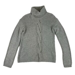 Garnet Hill Heather Gray Cable Turtleneck Sweater